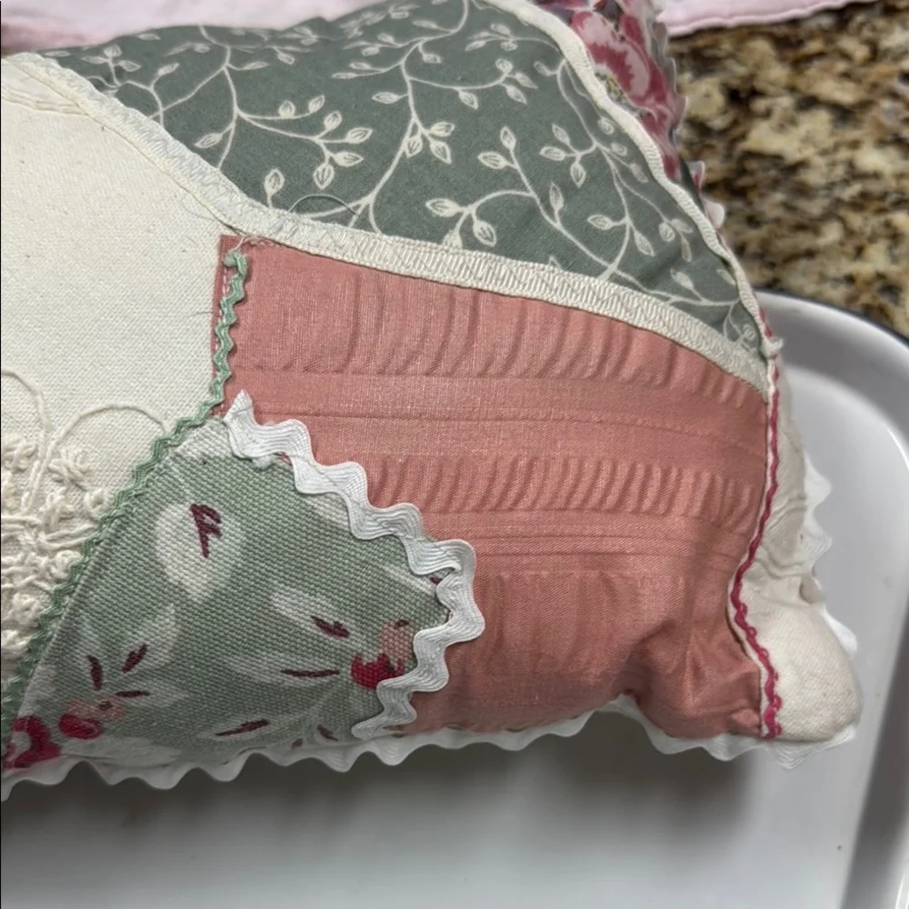 Pillow Vintage Patchwork Rick Rack Pillow with Floral Design
